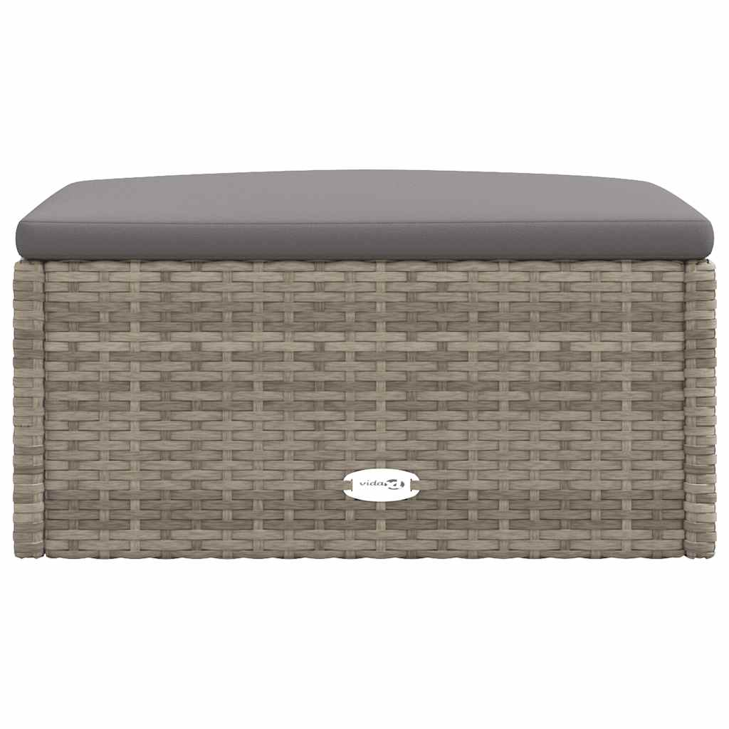 Garden Footstool with Cushion Grey Poly Rattan