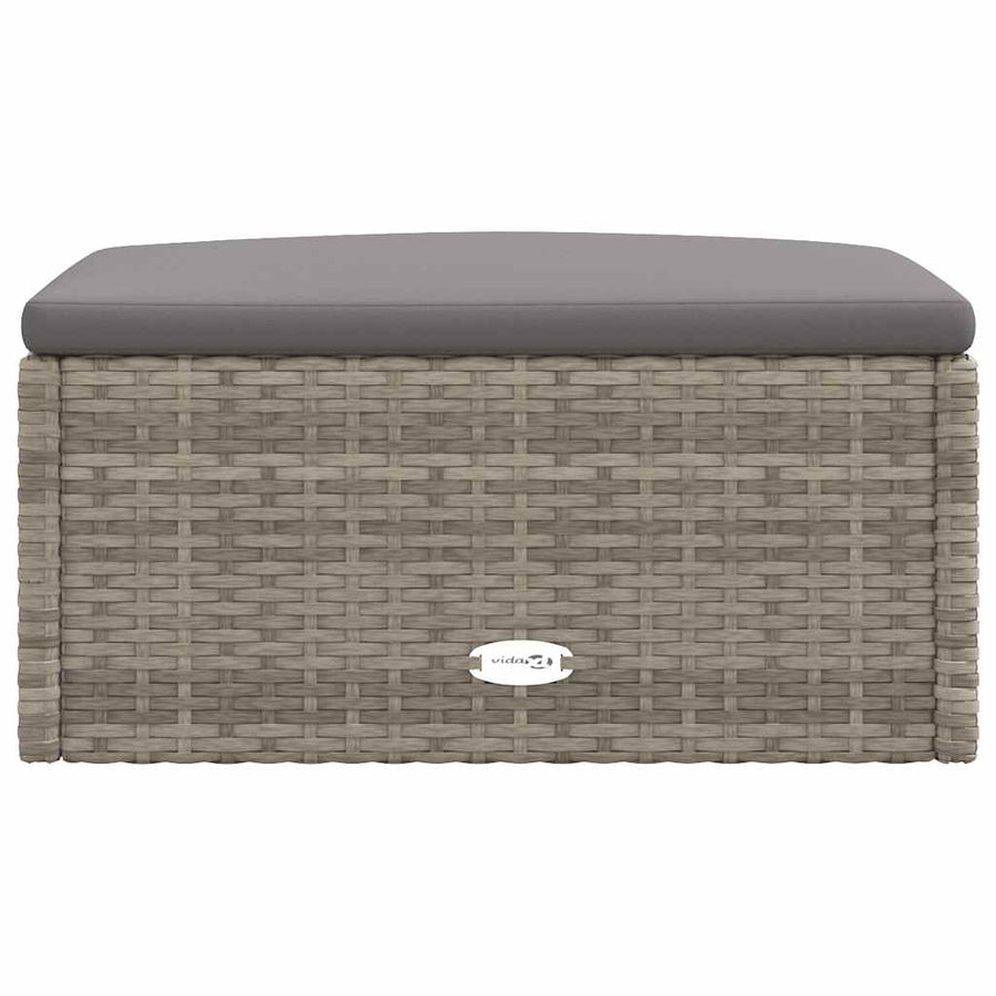 Garden Footstool with Cushion Grey Poly Rattan