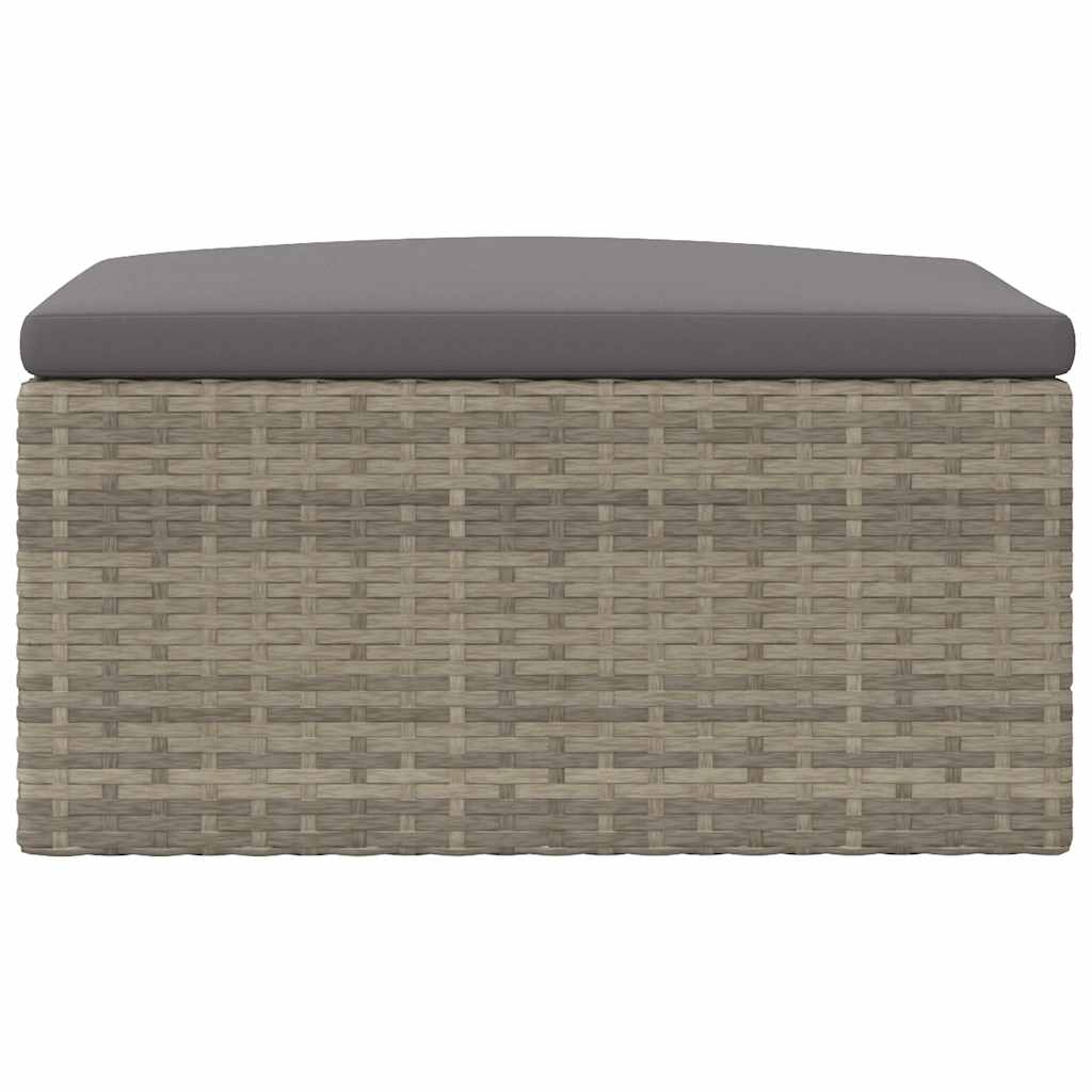 Garden Footstool with Cushion Grey Poly Rattan