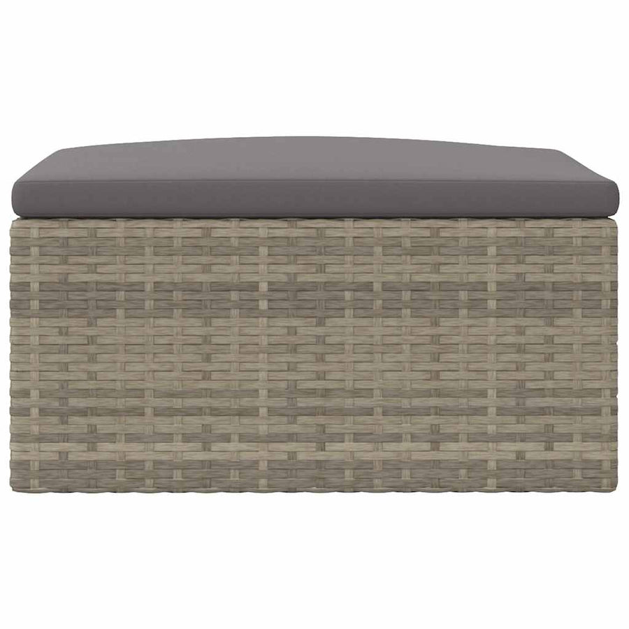 Garden Footstool with Cushion Grey Poly Rattan