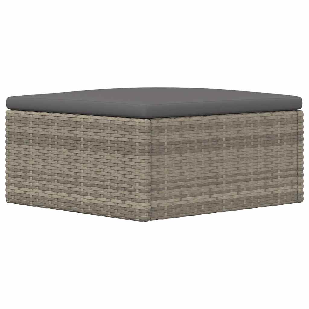 Garden Footstool with Cushion Grey Poly Rattan
