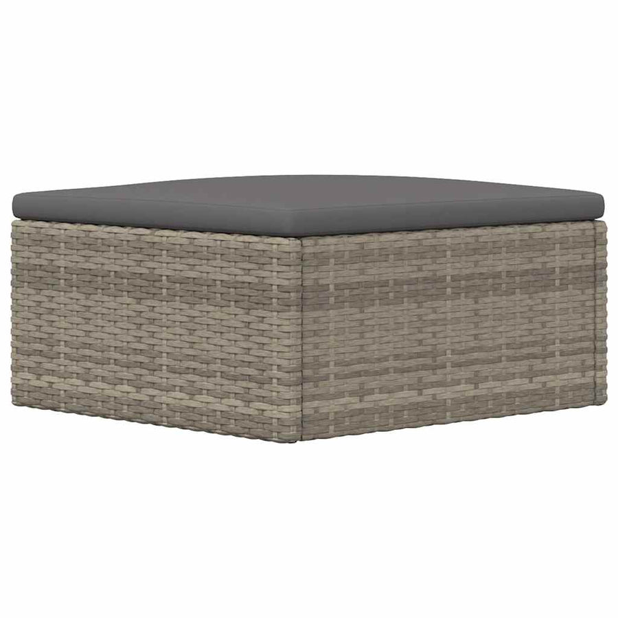 Garden Footstool with Cushion Grey Poly Rattan