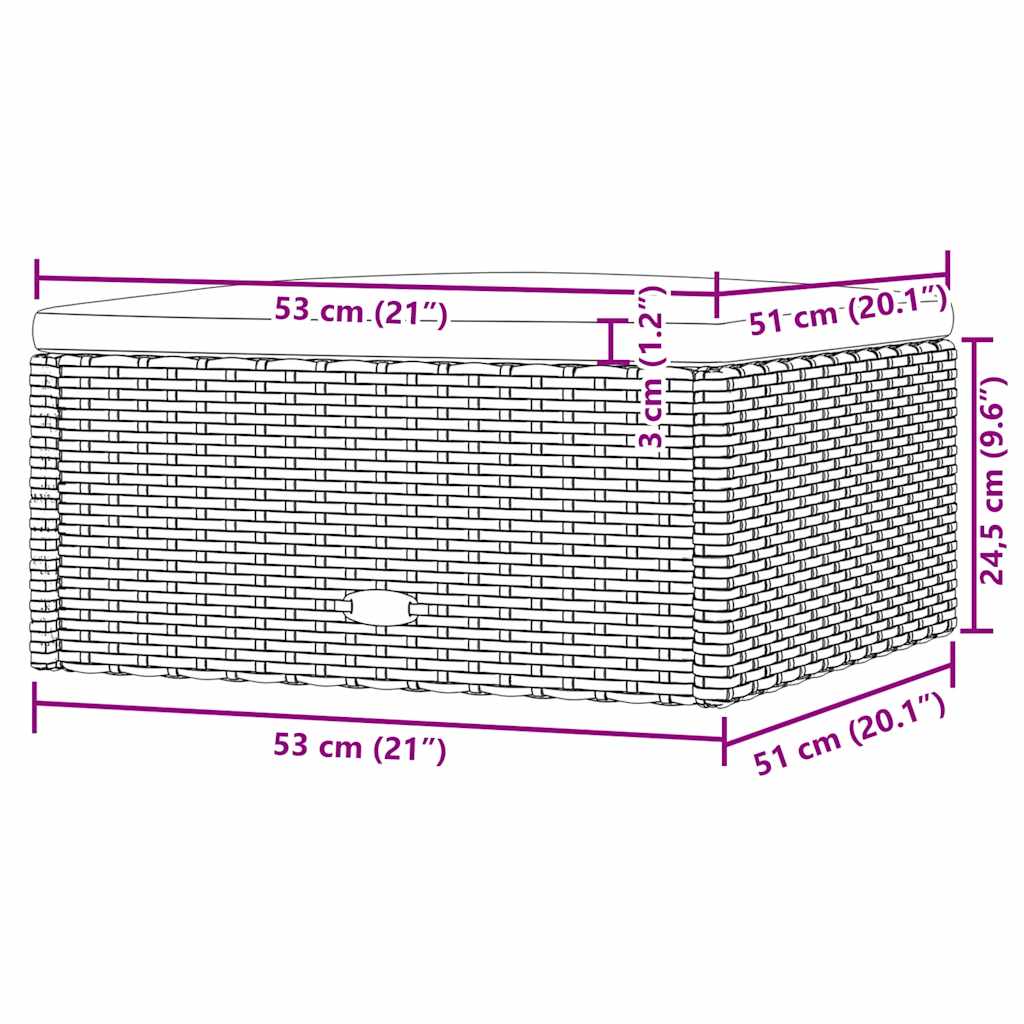 Garden Footstool with Cushion Grey Poly Rattan