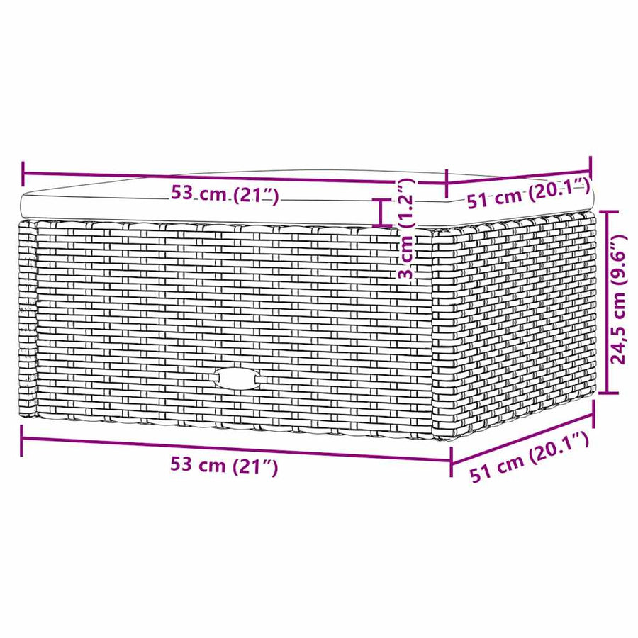 Garden Footstool with Cushion Grey Poly Rattan