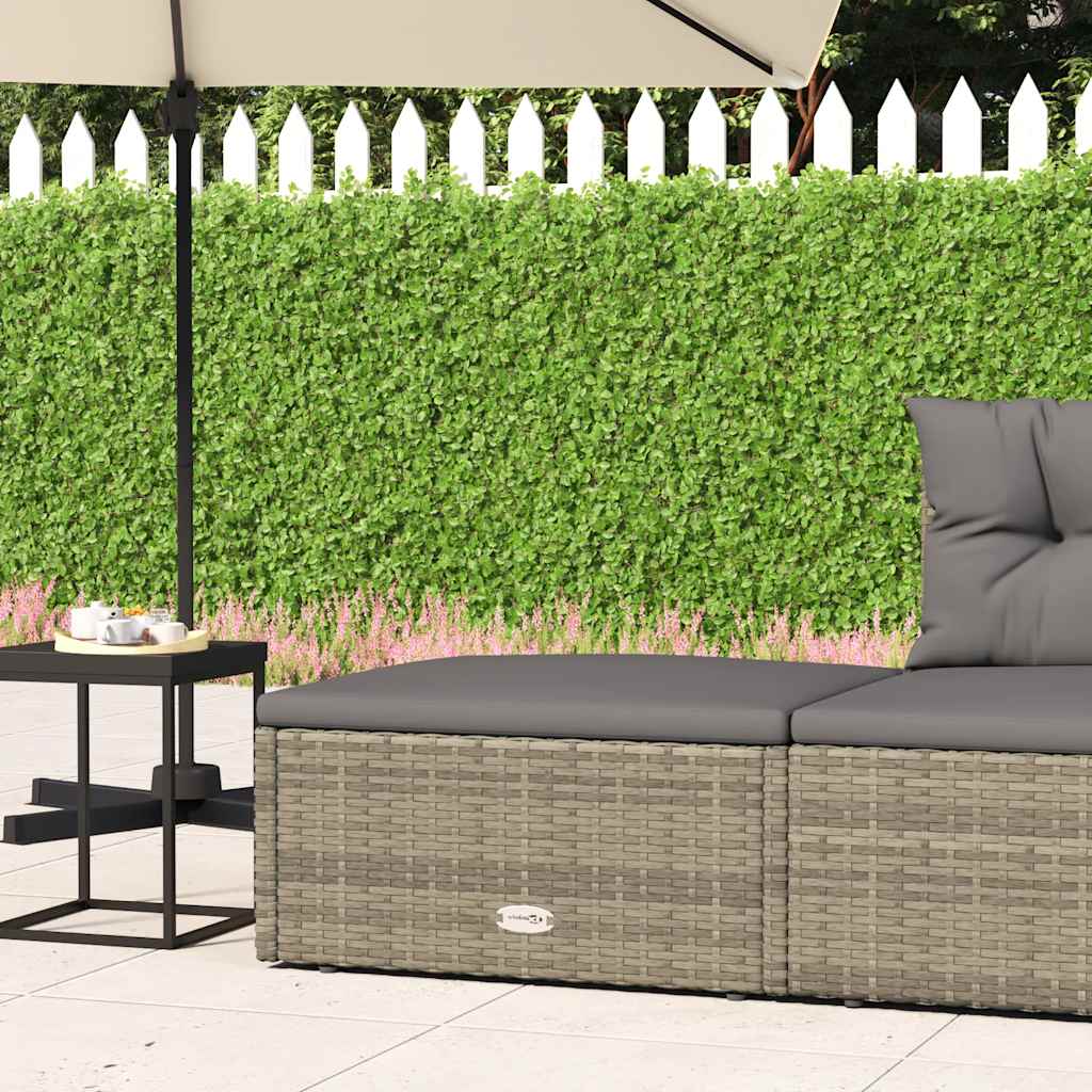 Garden Footstool with Cushion Grey Poly Rattan