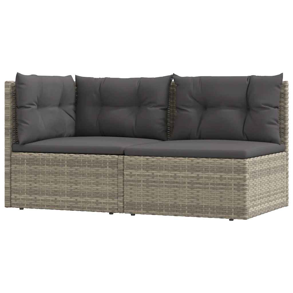 2 Piece Garden Lounge Set with Cushions Grey Poly Rattan