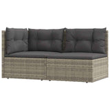 2 Piece Garden Lounge Set with Cushions Grey Poly Rattan - Front View