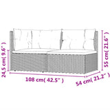 2 Piece Garden Lounge Set with Cushions Grey Poly Rattan - Low Angle