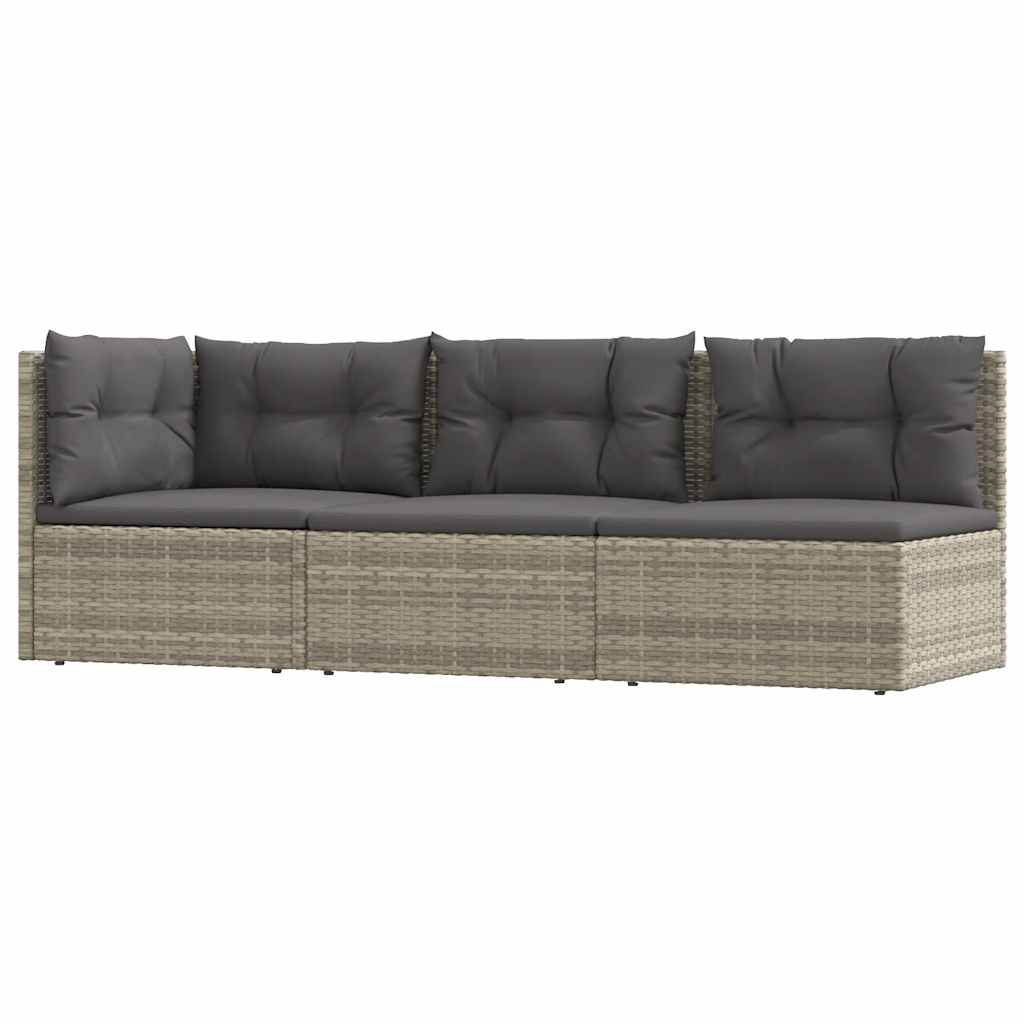 3 Piece Garden Lounge Set with Cushions Grey Poly Rattan