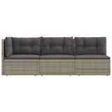 3 Piece Garden Lounge Set with Cushions Grey Poly Rattan - Top-Down View