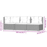 3 Piece Garden Lounge Set with Cushions Grey Poly Rattan