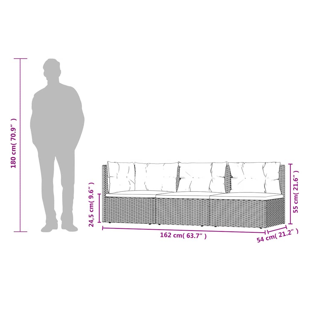 3 Piece Garden Lounge Set with Cushions Grey Poly Rattan
