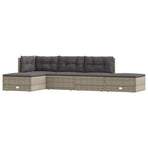 5 Piece Garden Lounge Set with Cushions Grey Poly Rattan