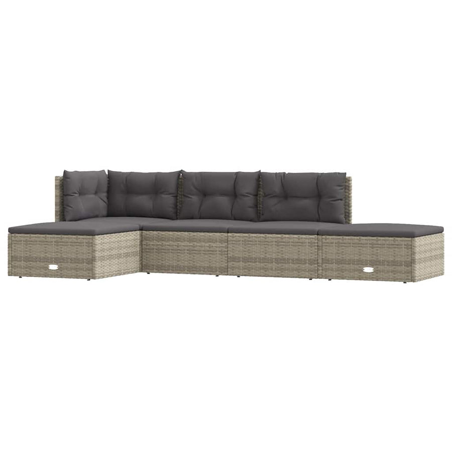 5 Piece Garden Lounge Set with Cushions Grey Poly Rattan