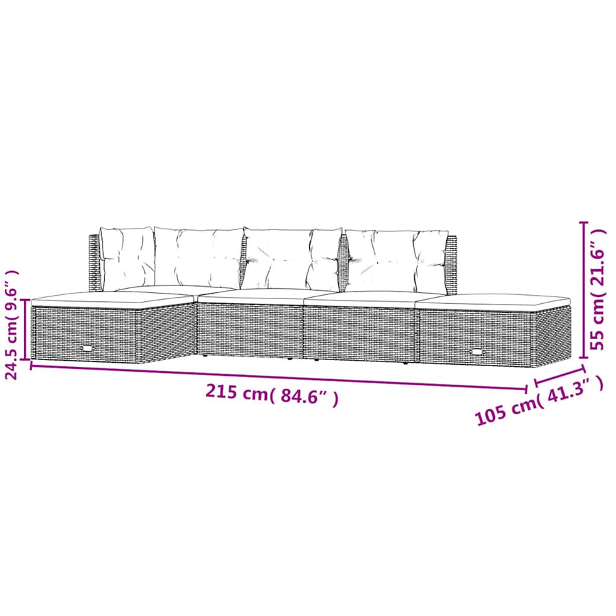 5 Piece Garden Lounge Set with Cushions Grey Poly Rattan