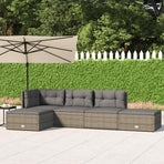 5 Piece Garden Lounge Set with Cushions Grey Poly Rattan