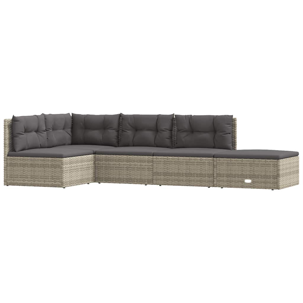5 Piece Garden Lounge Set with Cushions Grey Poly Rattan
