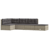 5 Piece Garden Lounge Set with Cushions Grey Poly Rattan