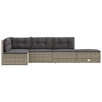5 Piece Garden Lounge Set with Cushions Grey Poly Rattan