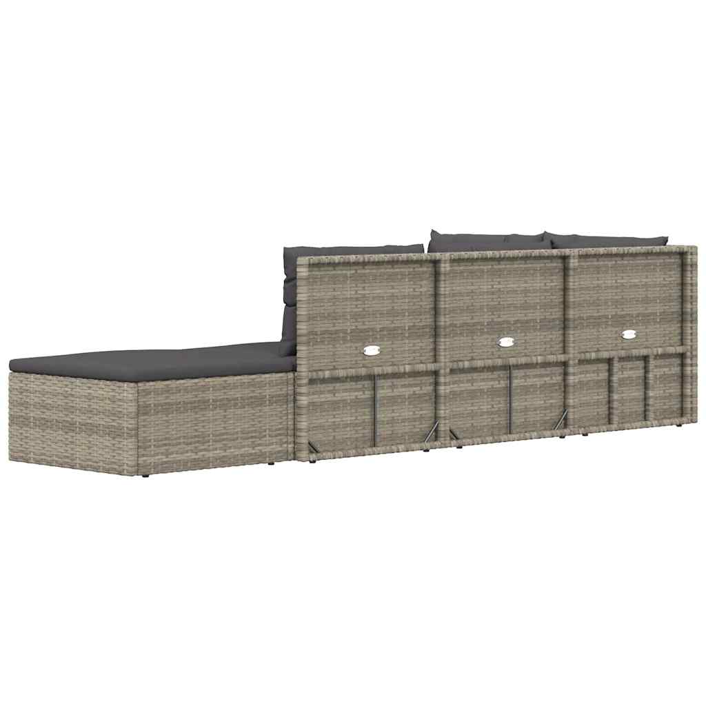 5 Piece Garden Lounge Set with Cushions Grey Poly Rattan