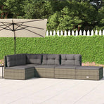 5 Piece Garden Lounge Set with Cushions Grey Poly Rattan