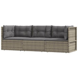 3 Piece Garden Lounge Set with Cushions Grey Poly Rattan - Front View