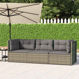 3 Piece Garden Lounge Set with Cushions Grey Poly Rattan