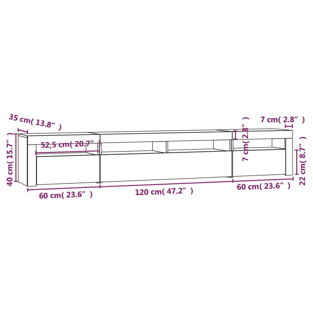 TV Cabinet with LED Lights High Gloss White 240x35x40 cm