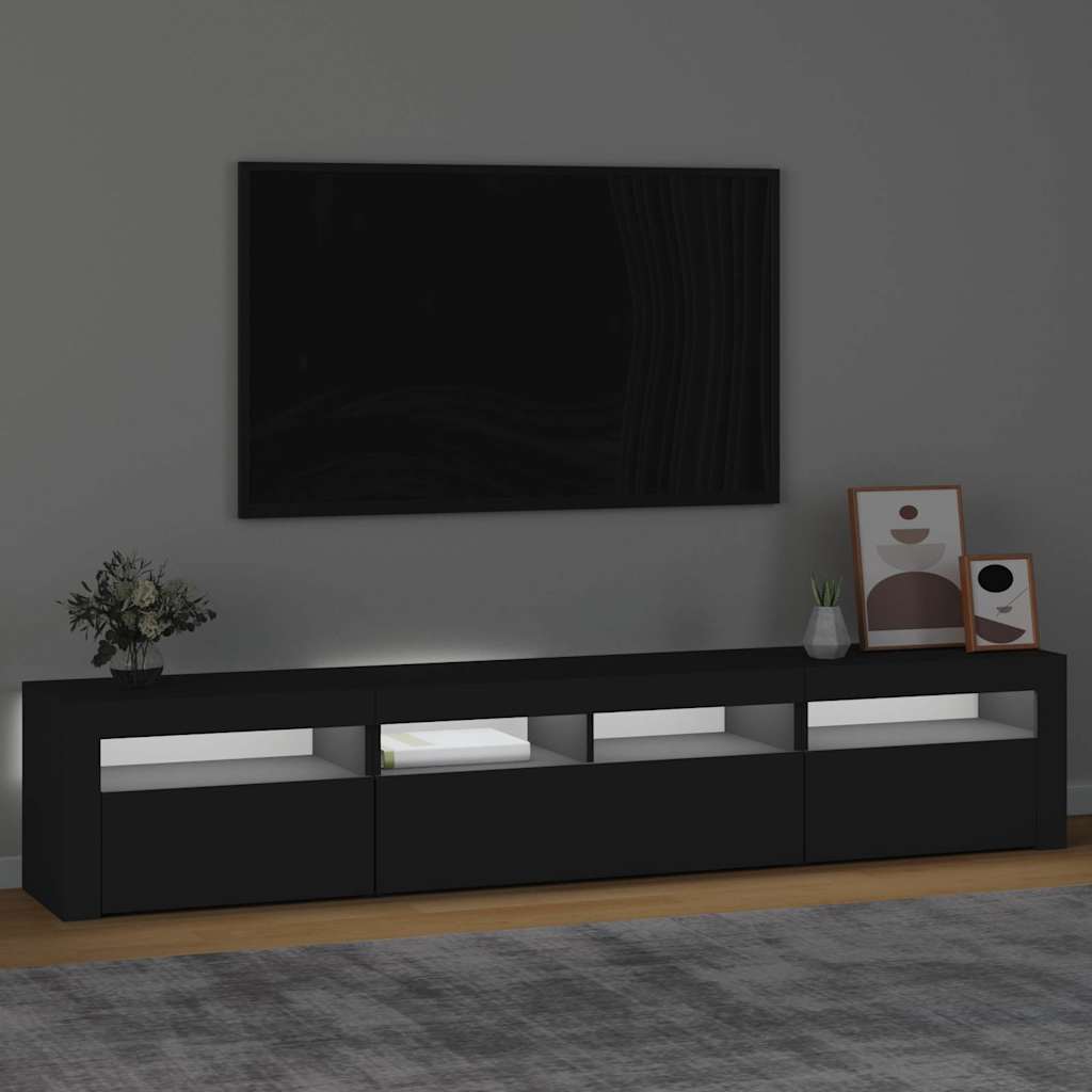 TV Cabinet with LED Lights Black 210x35x40 cm