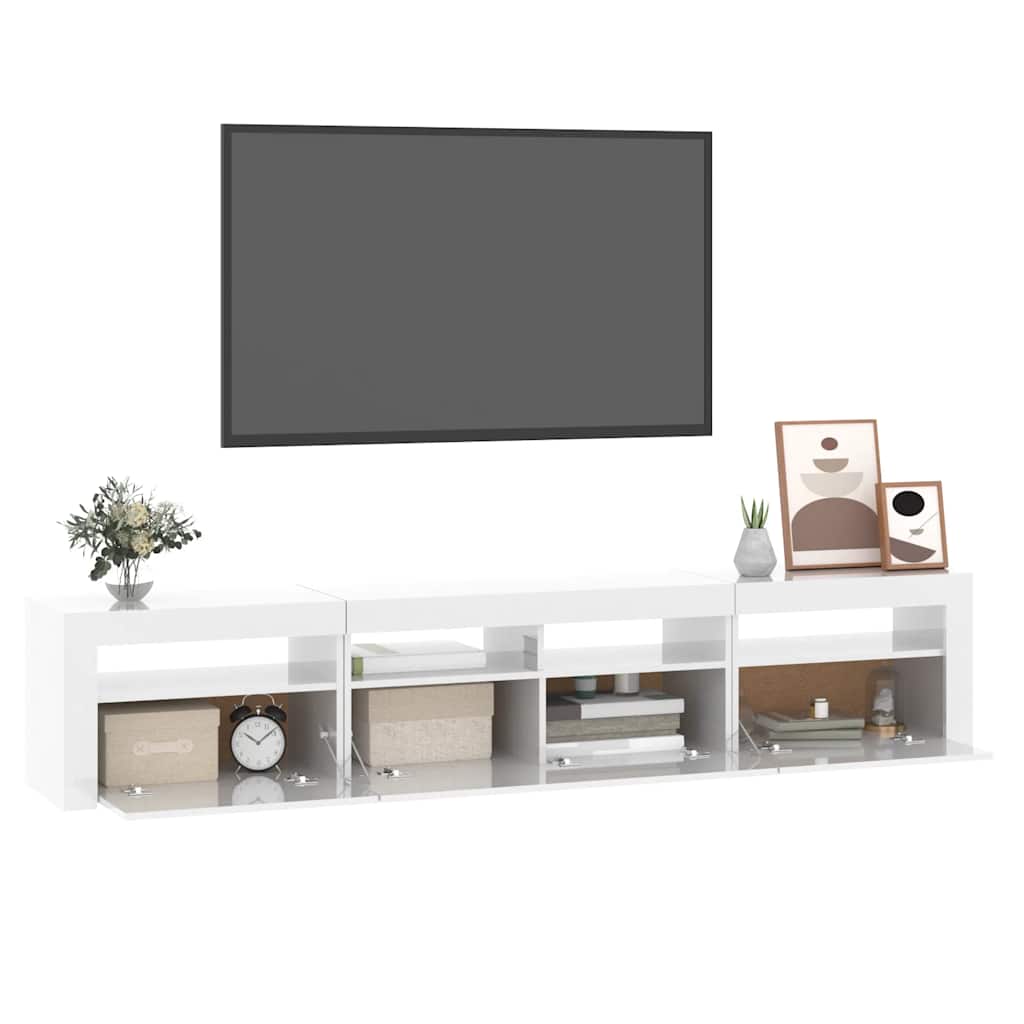 TV Cabinet with LED Lights High Gloss White 210x35x40 cm
