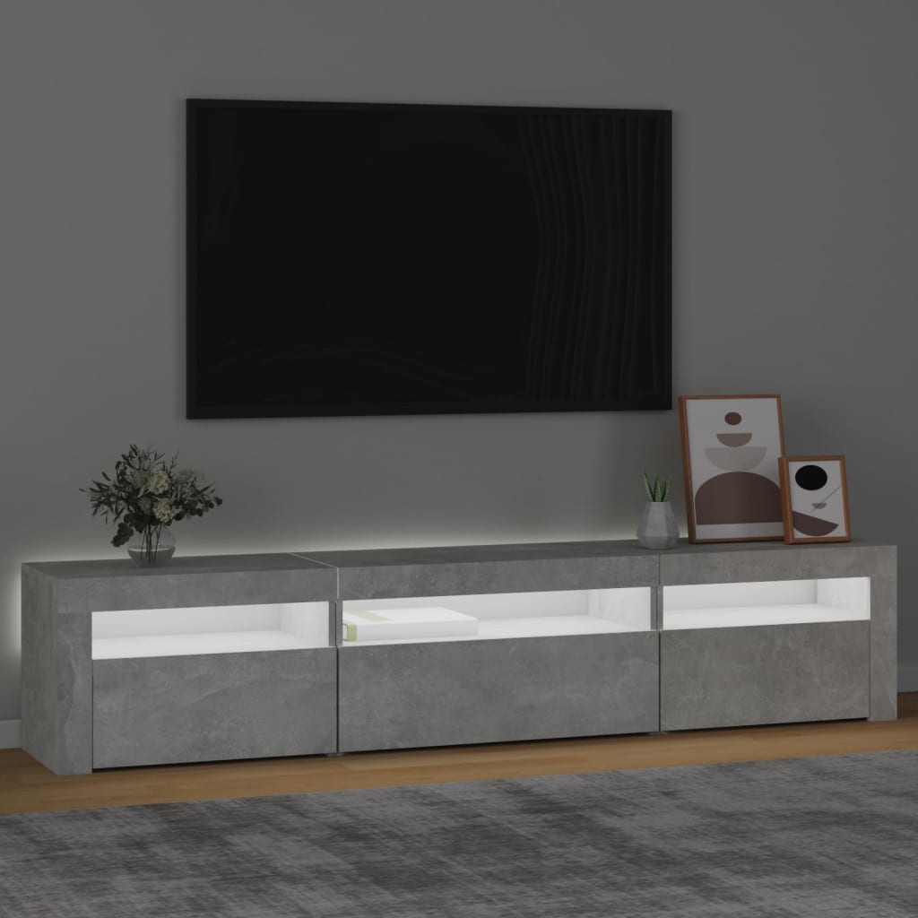 TV Cabinet with LED Lights Concrete Grey 195x35x40 cm