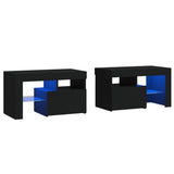 Bedside Cabinets 2 pcs with LED Lights Black 70x36.5x40 cm - Front View