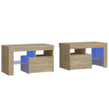 Bedside Cabinets 2 pcs with LED Lights Sonoma Oak 70x36.5x40 cm - Front View