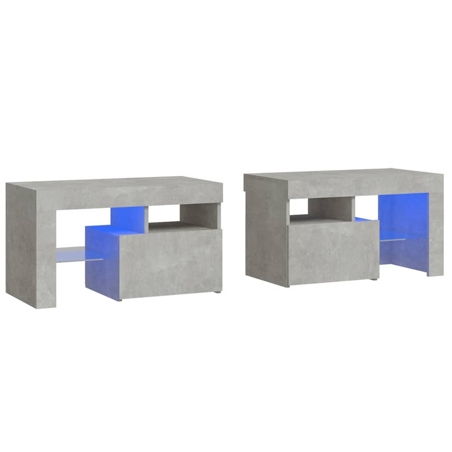Bedside Cabinets 2 pcs with LED Concrete Grey 70x36.5x40 cm