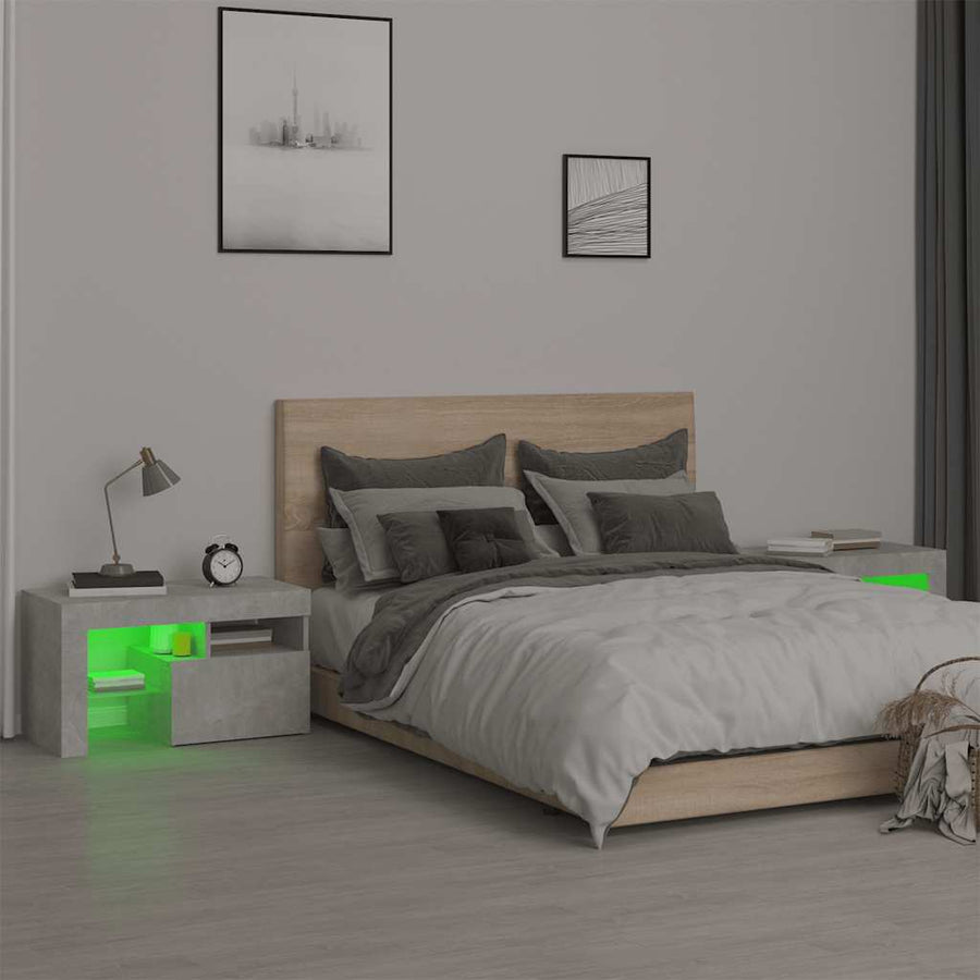Bedside Cabinets 2 pcs with LED Concrete Grey 70x36.5x40 cm