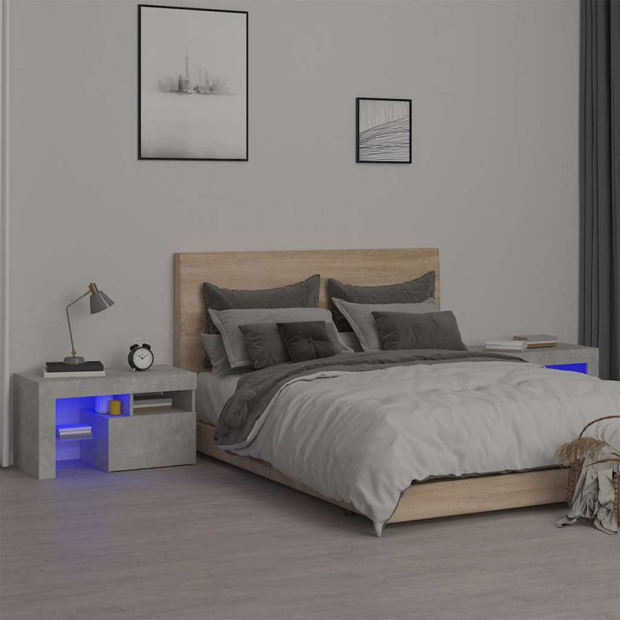 Bedside Cabinets 2 pcs with LED Concrete Grey 70x36.5x40 cm
