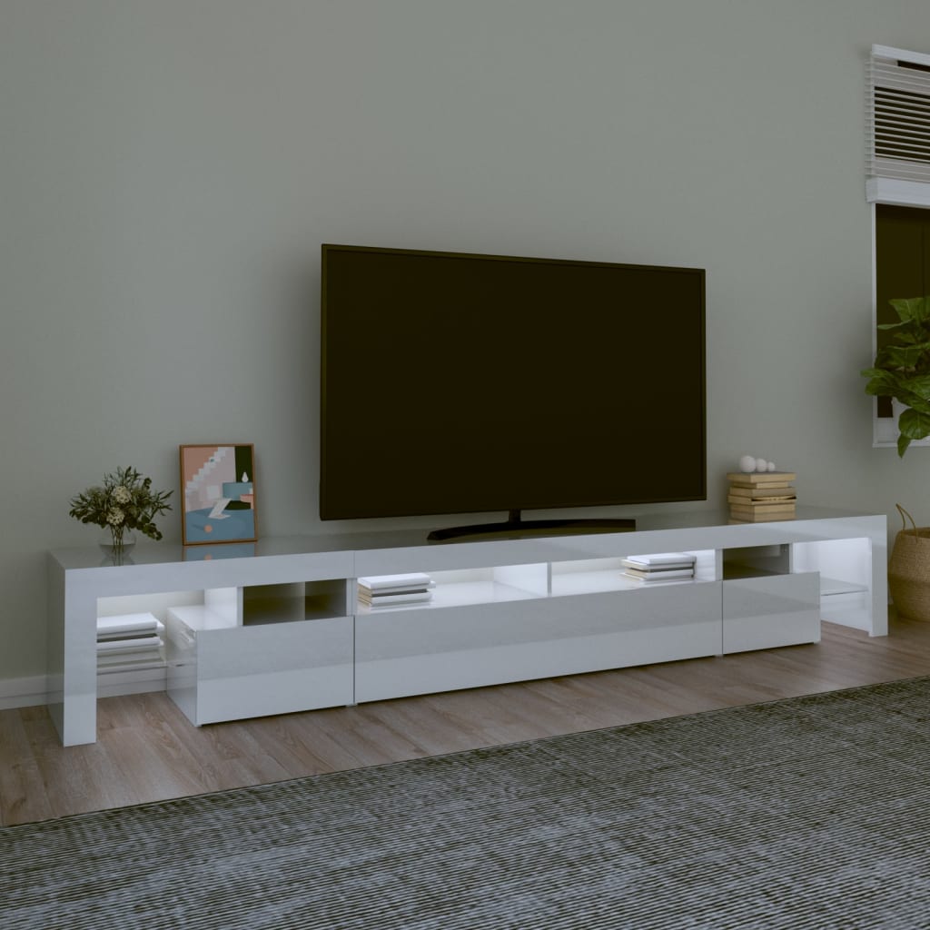 TV Cabinet with LED Lights High Gloss White 260x36.5x40 cm