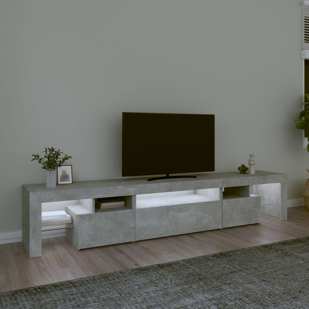 TV Cabinet with LED Lights Concrete Grey 215x36,5x40 cm