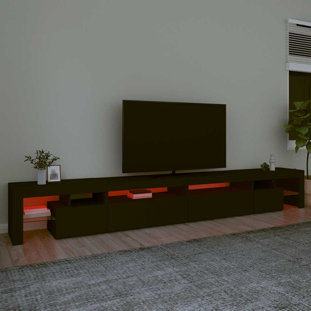 TV Cabinet with LED Lights Black 290x36,5x40 cm