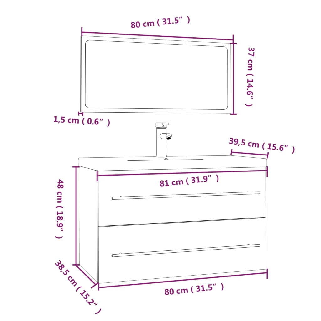 3 Piece Bathroom Furniture Set Concrete Grey