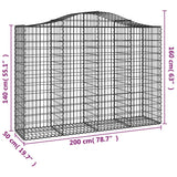 Arched Gabion Basket 200x50x140/160 cm Galvanised Iron - 45-Degree Angle