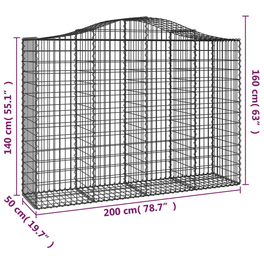 Arched Gabion Basket 200x50x140/160 cm Galvanised Iron