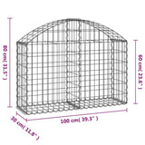 Arched Gabion Basket 100x30x60/80 cm Galvanised Iron - 45-Degree Angle