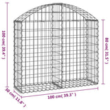Arched Gabion Basket 100x30x80/100 cm Galvanised Iron - 45-Degree Angle