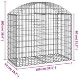 Arched Gabion Basket 100x50x80/100 cm Galvanised Iron - 45-Degree Angle