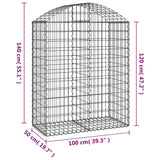 Arched Gabion Basket 100x50x120/140 cm Galvanised Iron - 45-Degree Angle