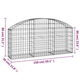 Arched Gabion Basket 150x30x60/80 cm Galvanised Iron - 45-Degree Angle