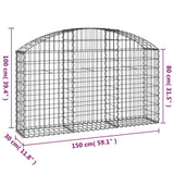 Arched Gabion Basket 150x30x80/100 cm Galvanised Iron - 45-Degree Angle