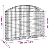 Arched Gabion Basket 150x30x100/120 cm Galvanised Iron - 45-Degree Angle