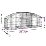 Arched Gabion Basket 150x50x40/60 cm Galvanised Iron - 45-Degree Angle